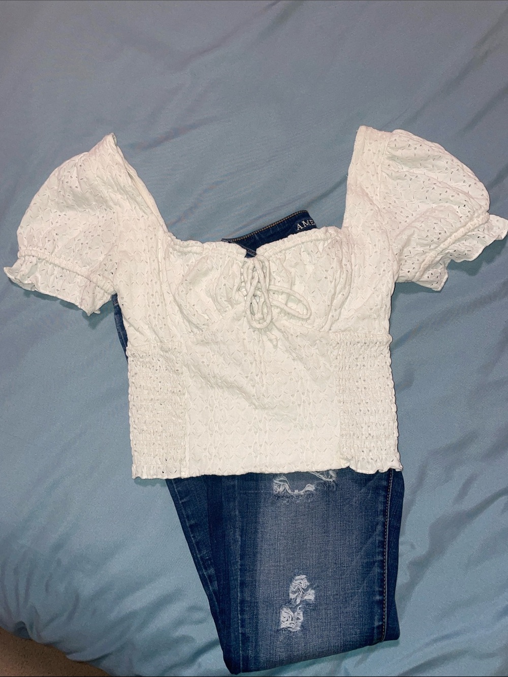 NWOT White Eyelet Puff-Sleeve Crop Top